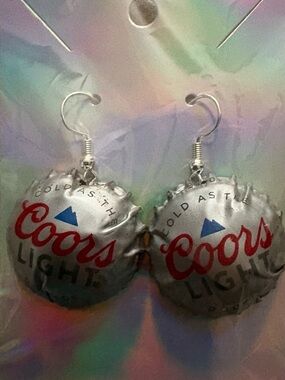 Silver Bottle Cap Dangle Earrings - Coors
